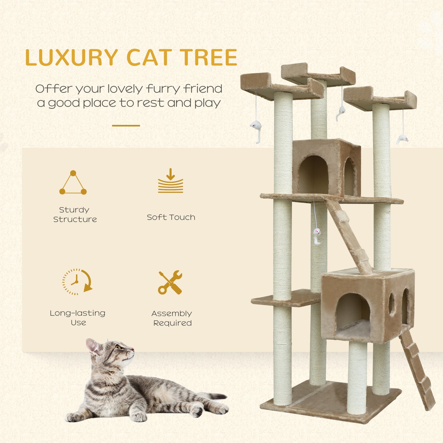 Scratching Cat Tower House with Scratch Post and Condo