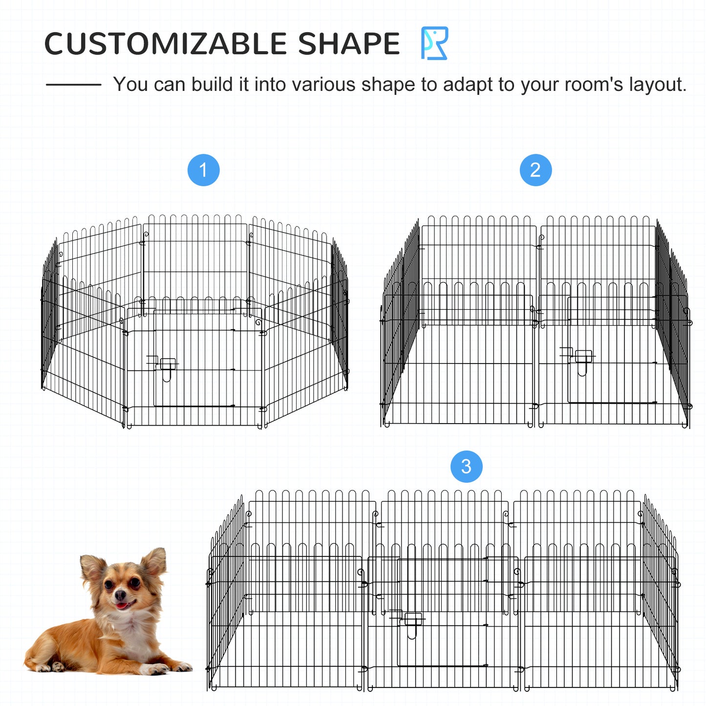 Dog Playpen: 24"" 8-Panel, Octagon Shape, Foldable, Puppy Kennel Cage