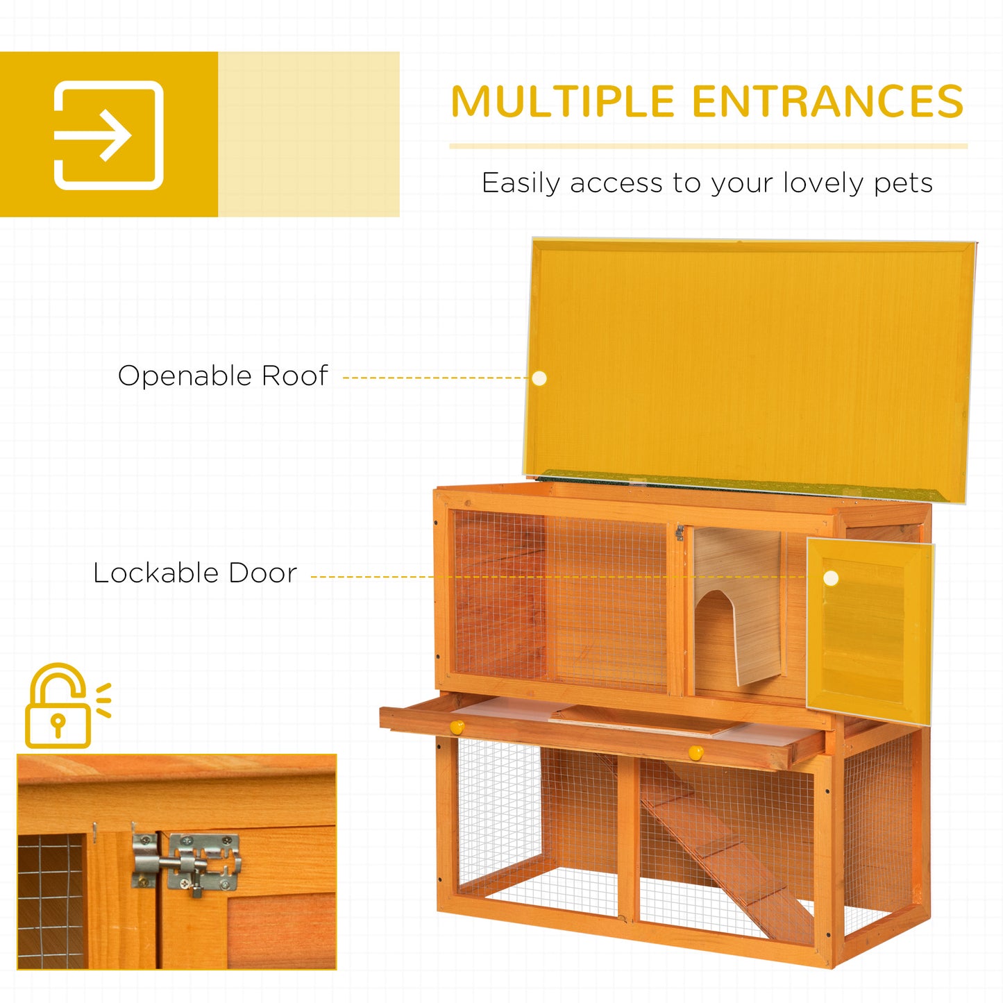 Wooden Rabbit Hutch Small Animal House Cage 2-Level w/ Run Backyard