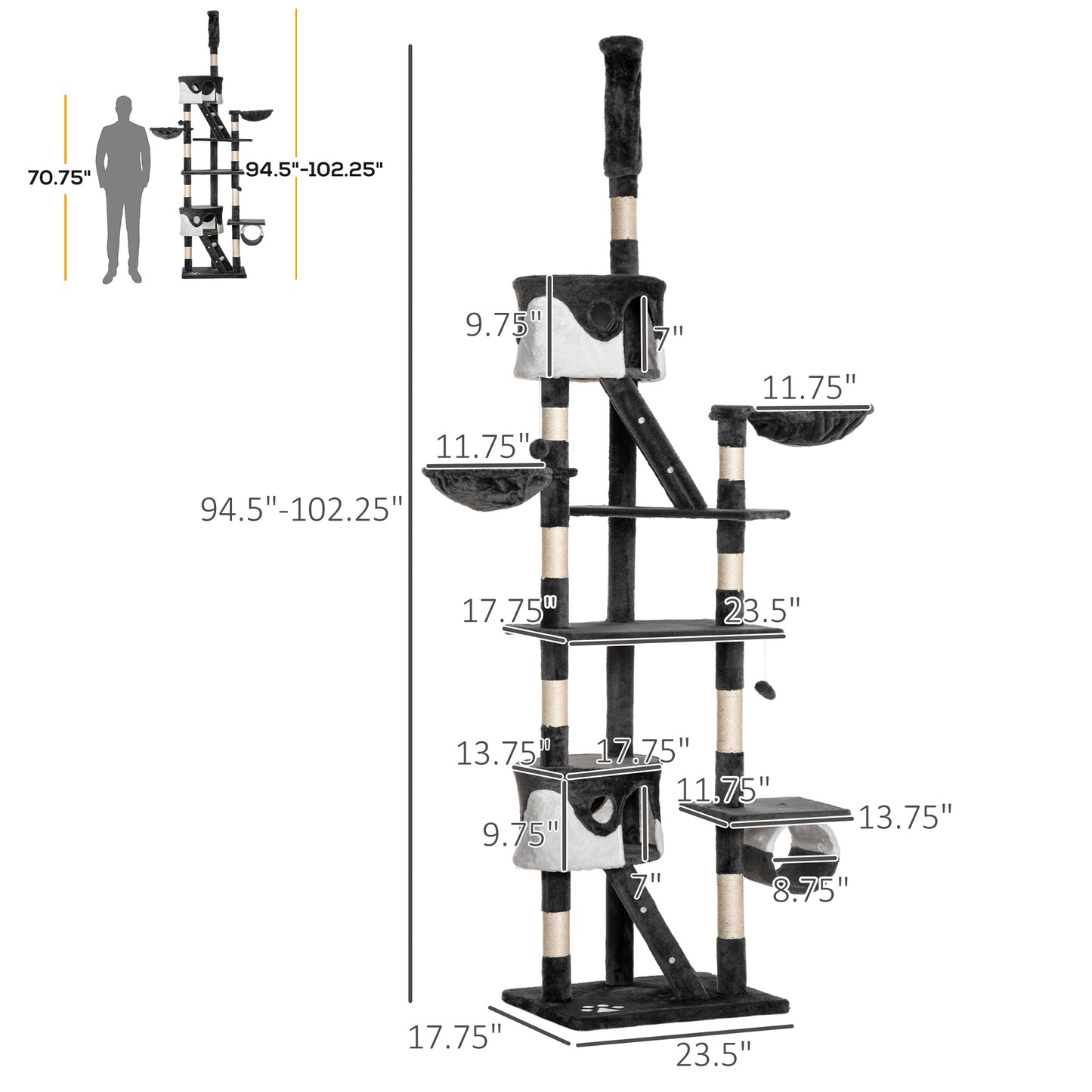 Huge Floor-to-Ceiling Multi-Level Cat Tree Activity Center