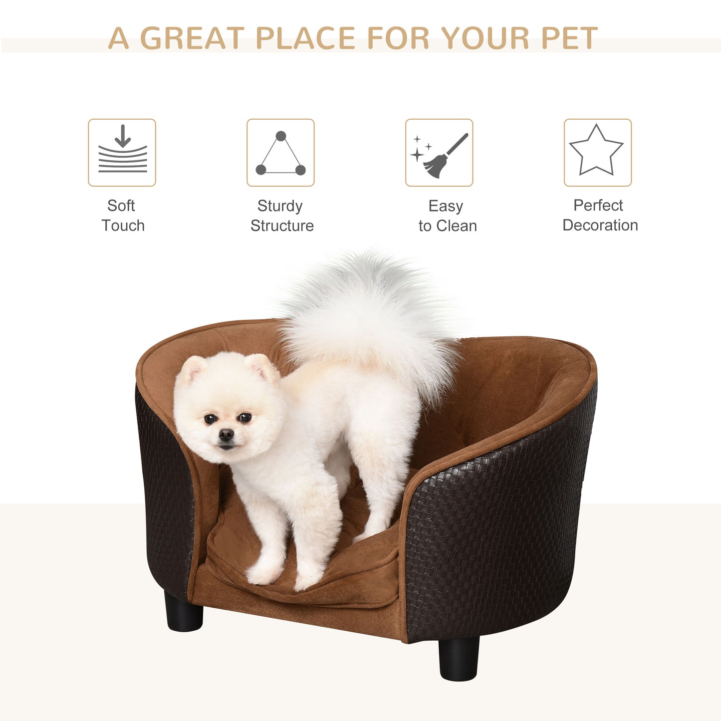 Rattan Style Pet Bed: Warm Cozy Chair with Removable Washable Cushion for Small Dog & Cat Relaxation