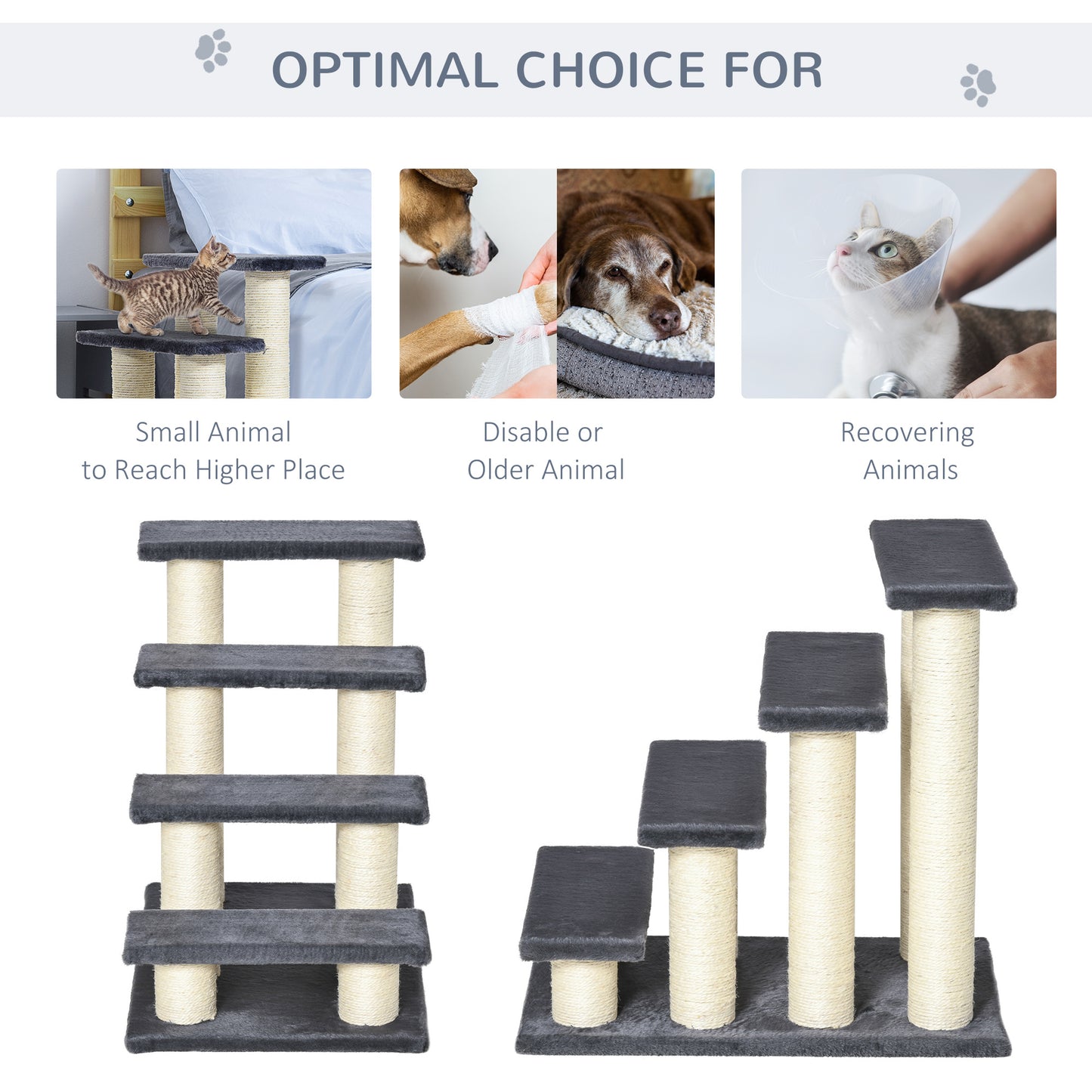 4-Tier Pet Stairs: Dark Grey Dog/Cat Steps with Kitty Scratching Post