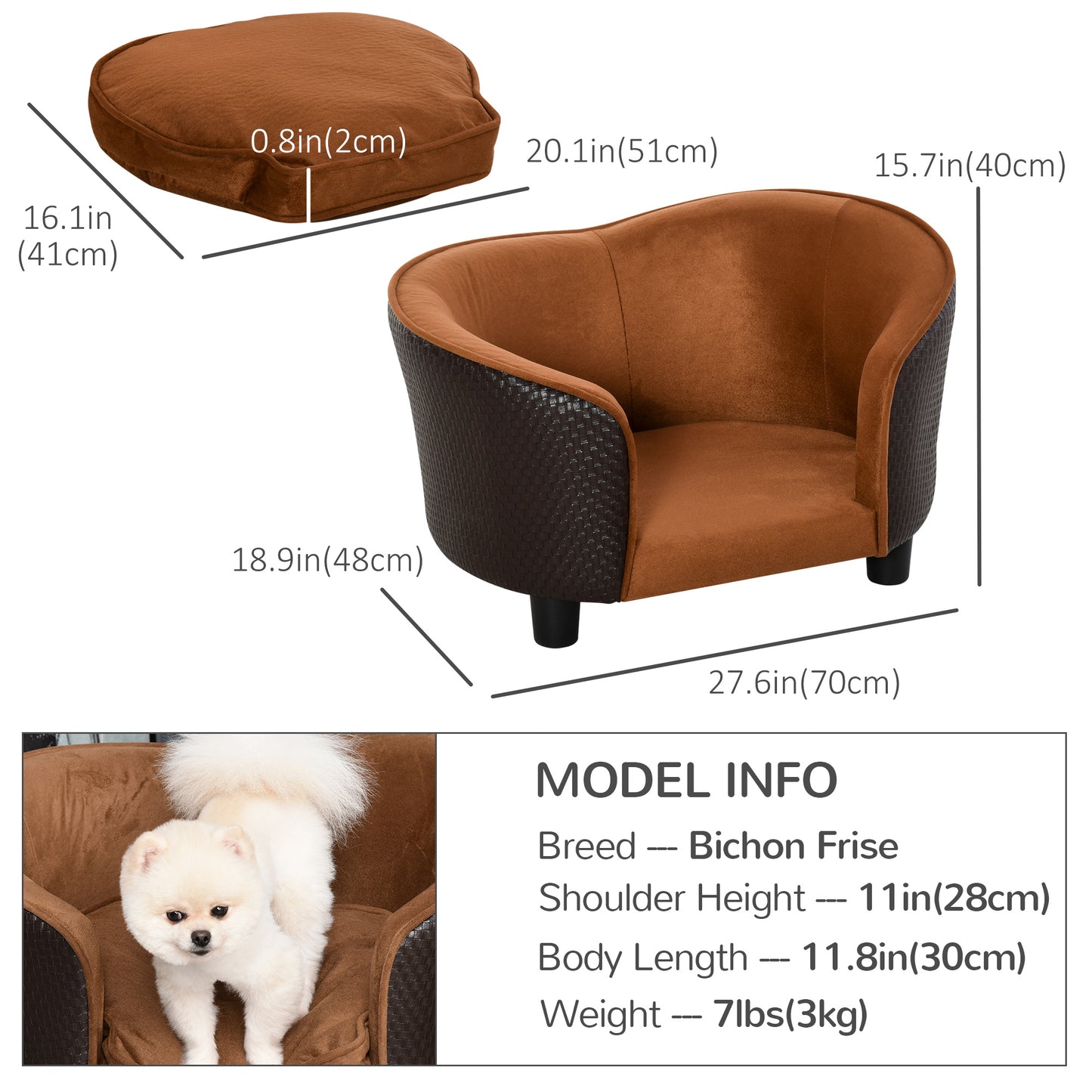 Rattan Style Pet Bed: Warm Cozy Chair with Removable Washable Cushion for Small Dog & Cat Relaxation