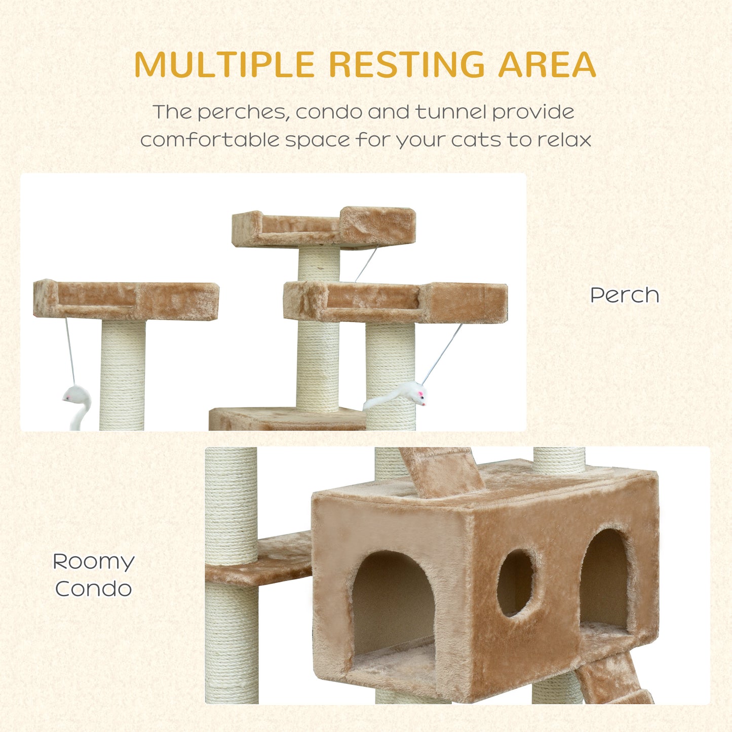 Scratching Cat Tower House with Scratch Post and Condo