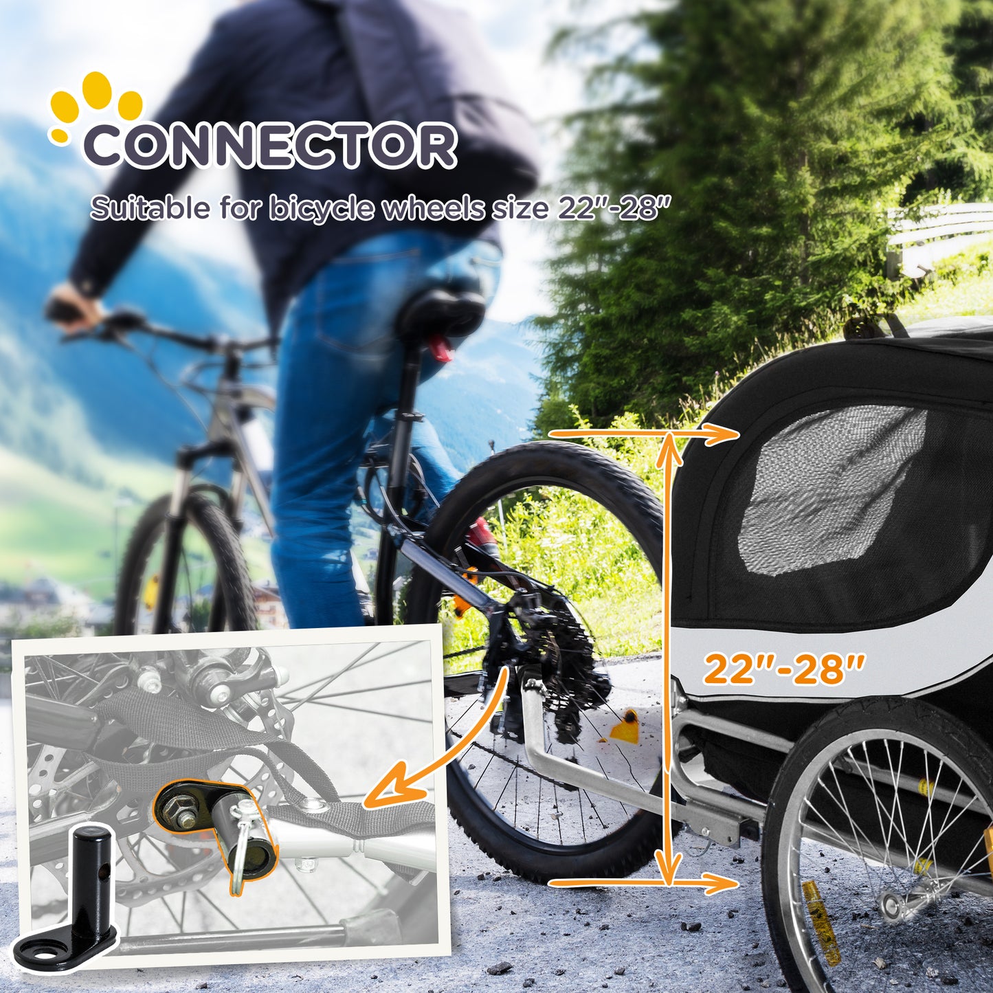 Foldable Dog Bike Trailer Pet Cart Wagon Safety Anchor Black