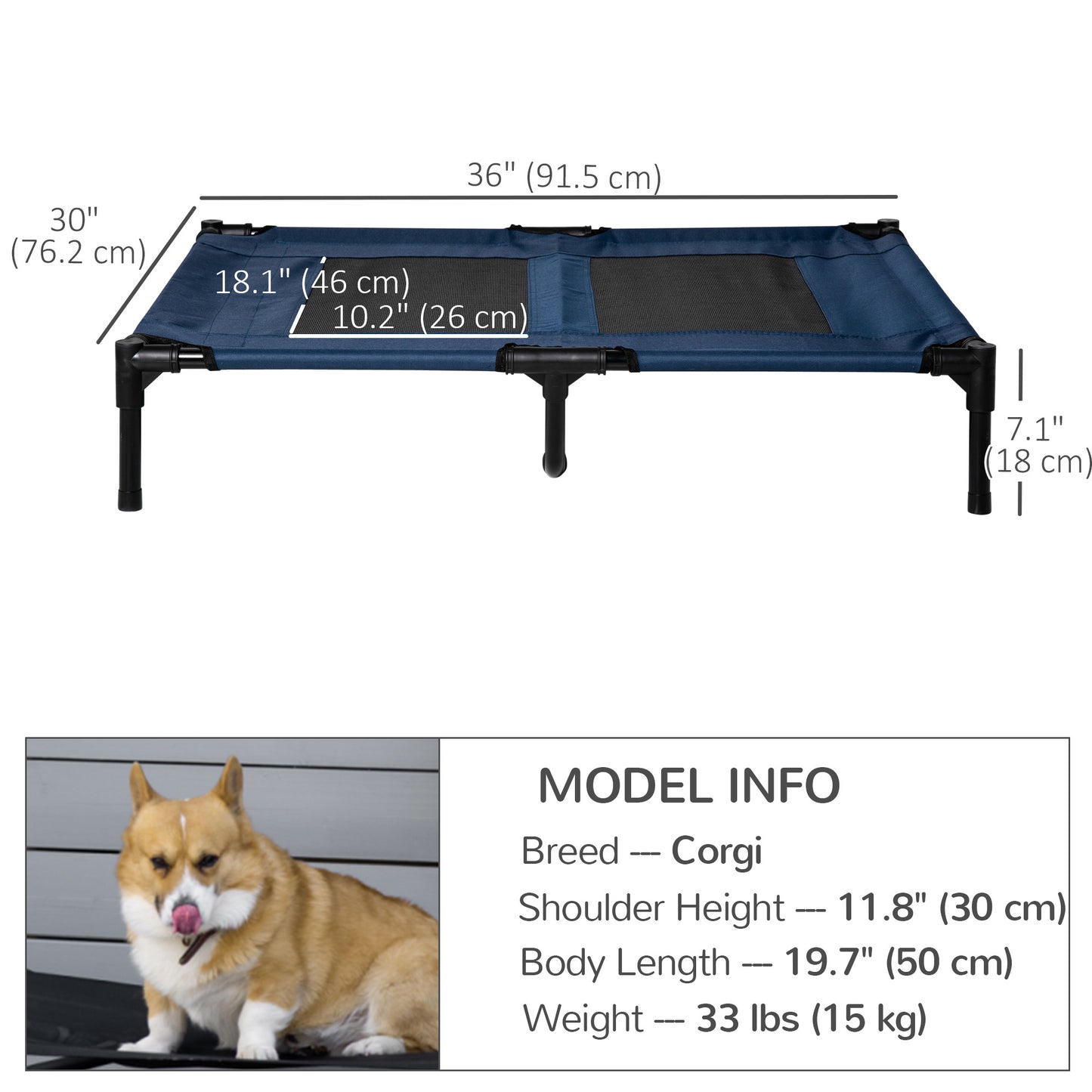 Elevated Dog Bed Cot 36"" x 30"