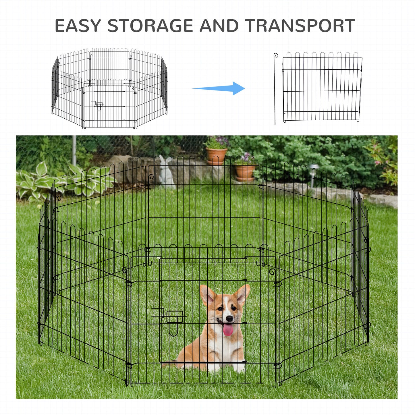 Dog Playpen: 24"" 8-Panel, Octagon Shape, Foldable, Puppy Kennel Cage