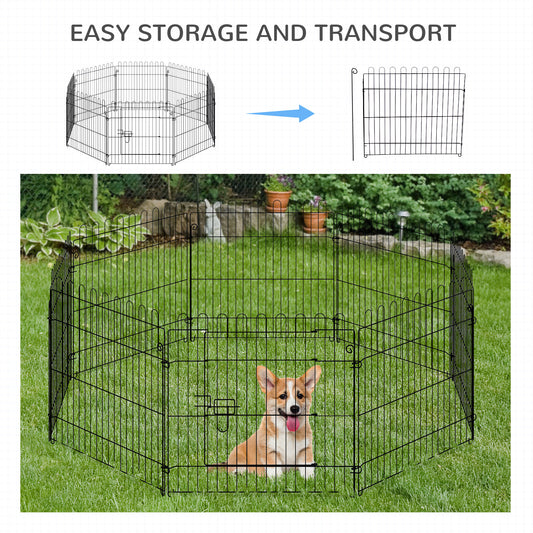 Dog Playpen: 24"" 8-Panel, Octagon Shape, Foldable, Puppy Kennel Cage