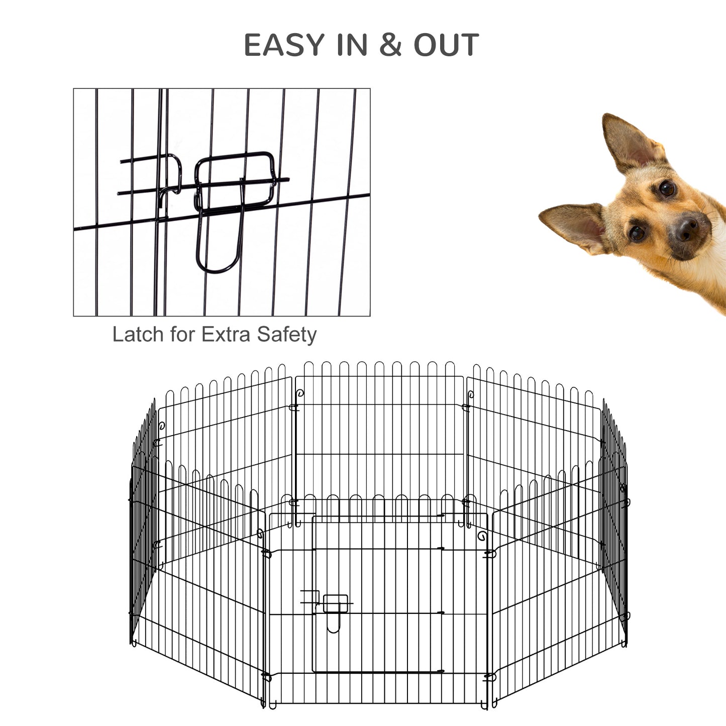 Dog Playpen: 24"" 8-Panel, Octagon Shape, Foldable, Puppy Kennel Cage