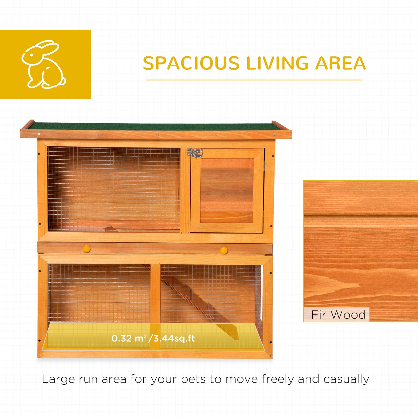 Wooden Rabbit Hutch Small Animal House Cage 2-Level w/ Run Backyard