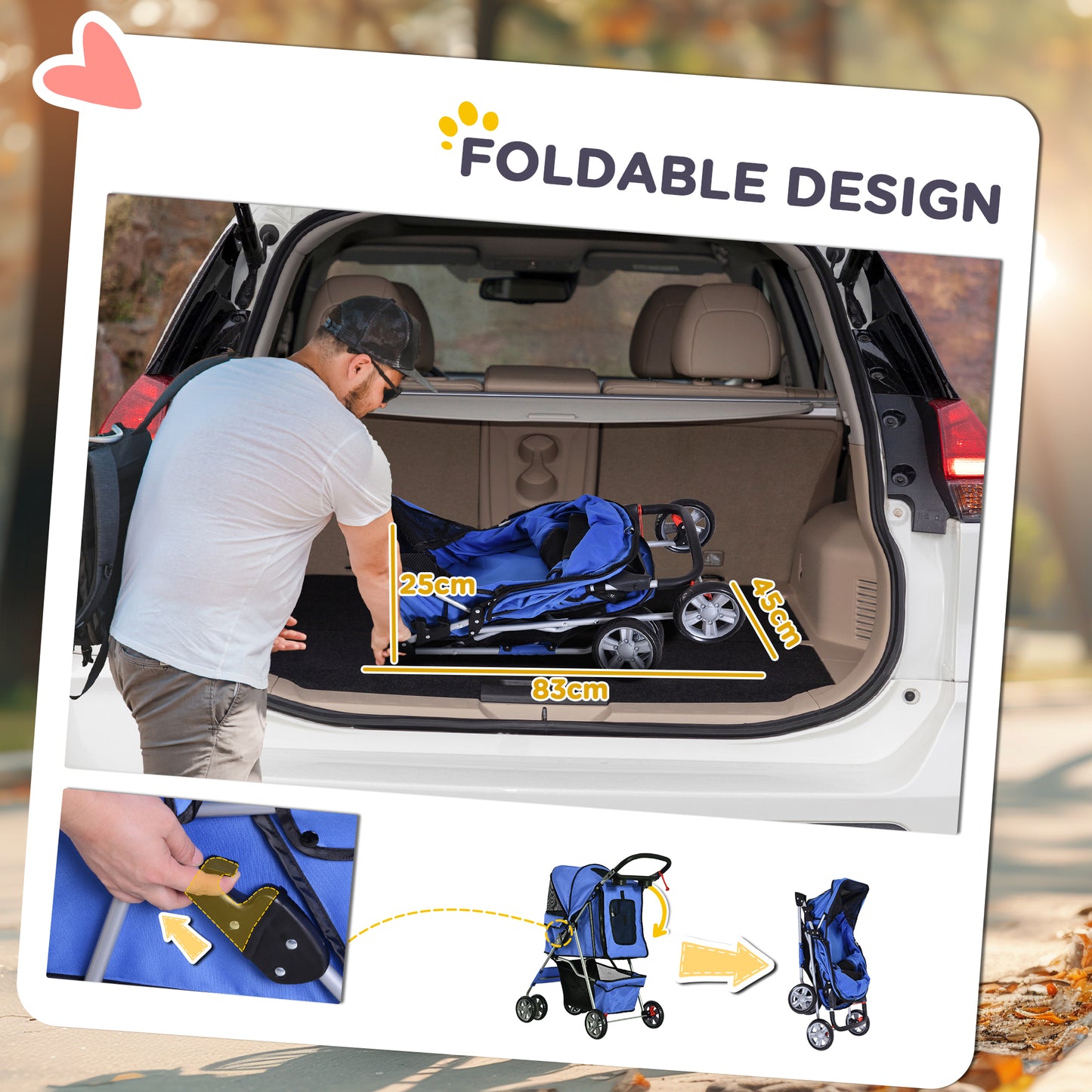Four Wheel Dog Pet Stroller Carrier Folding Sunshade Canopy with Brake