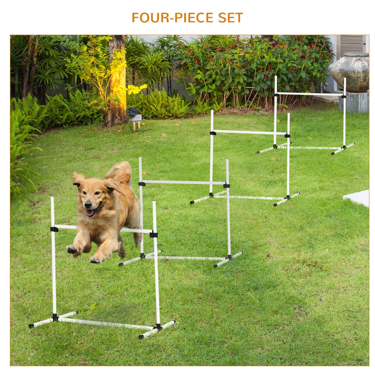 Dog Agility Training Set 4-Piece Adjustable Jump Bar Exercise Kit with Carry Bag