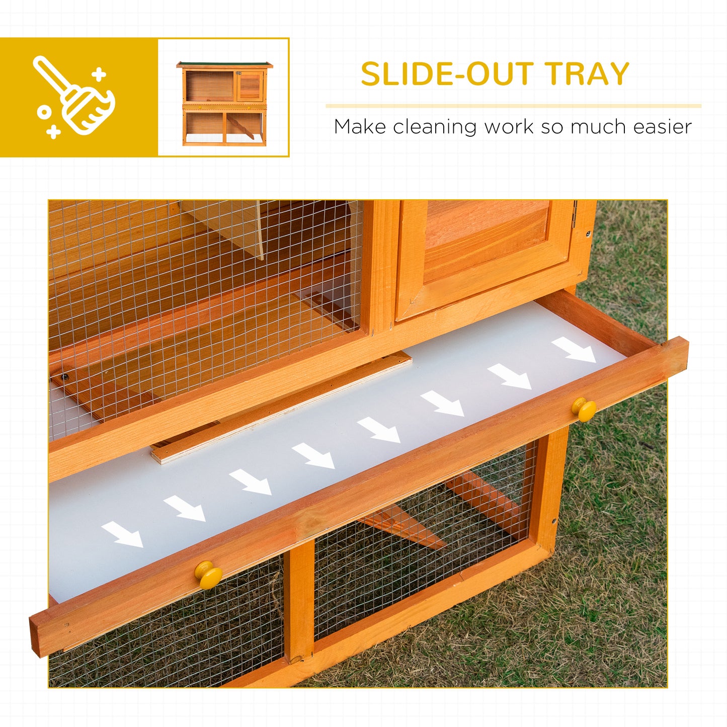 Wooden Rabbit Hutch Small Animal House Cage 2-Level w/ Run Backyard