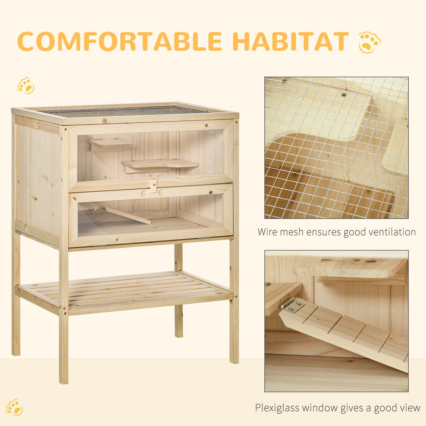 Fir Wood 3-Tier Hamster Cage Exercise Play House