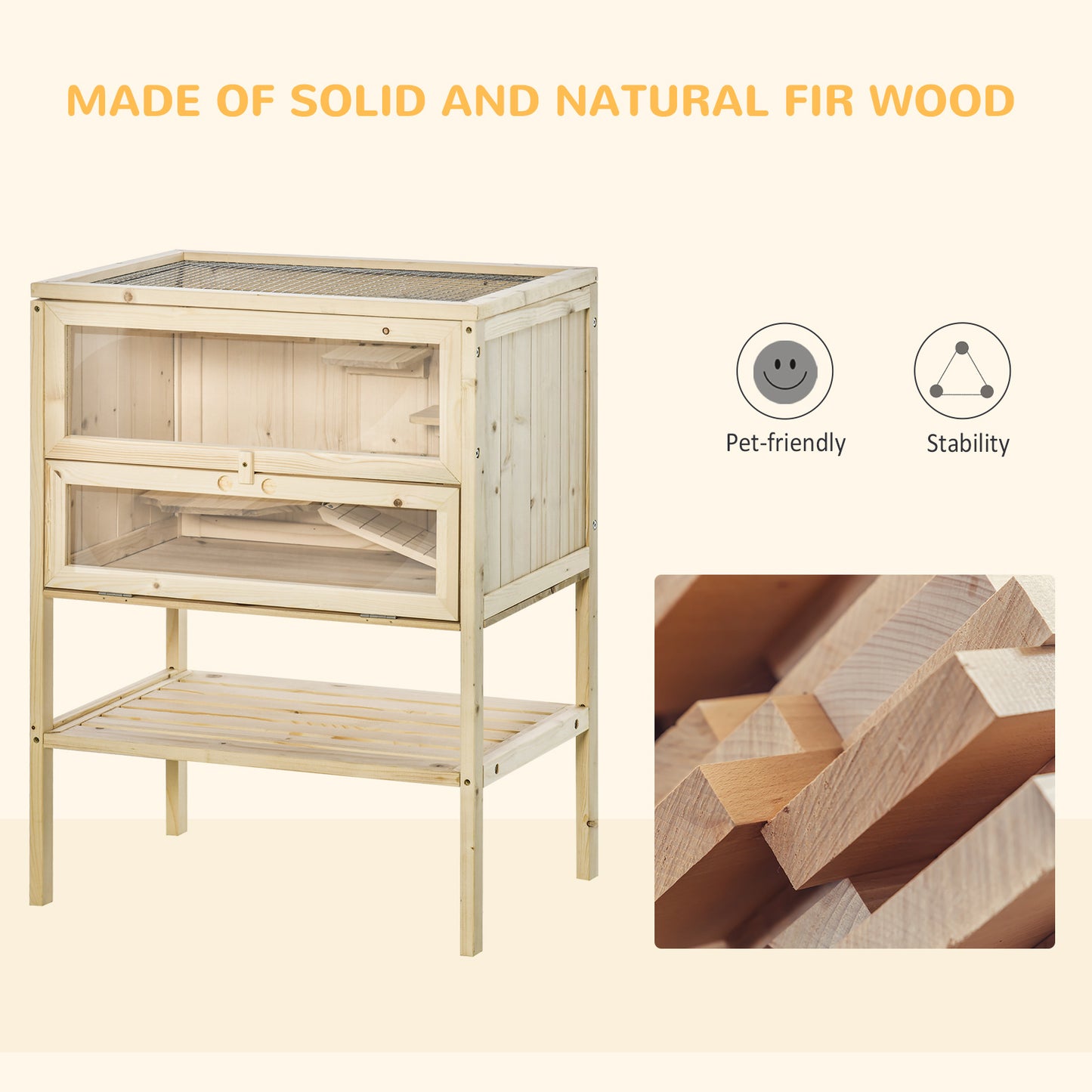 Fir Wood 3-Tier Hamster Cage Exercise Play House
