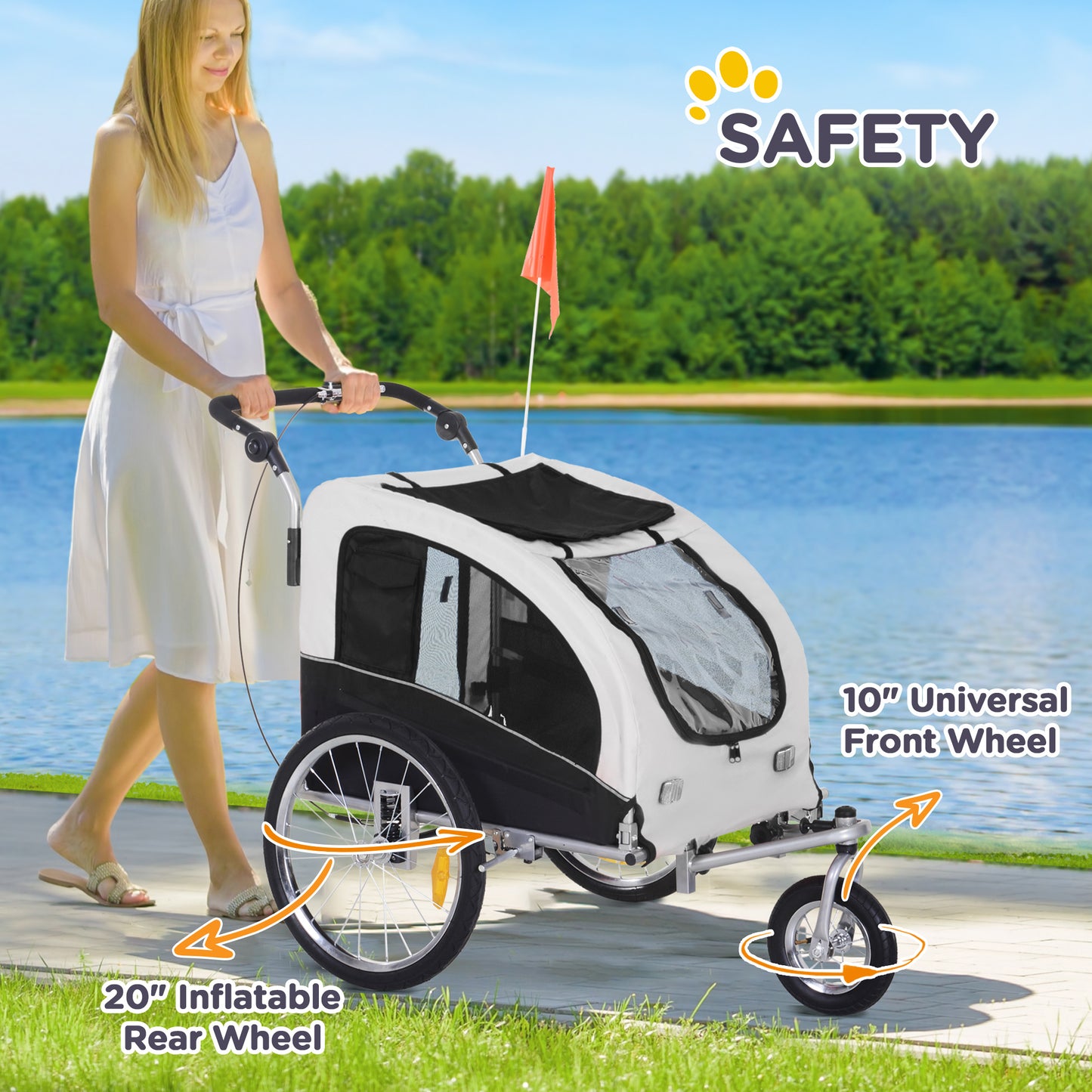 Elite II Dog Bike Trailer 2-In-1 Pet Stroller Cart Bicycle Wagon Cargo