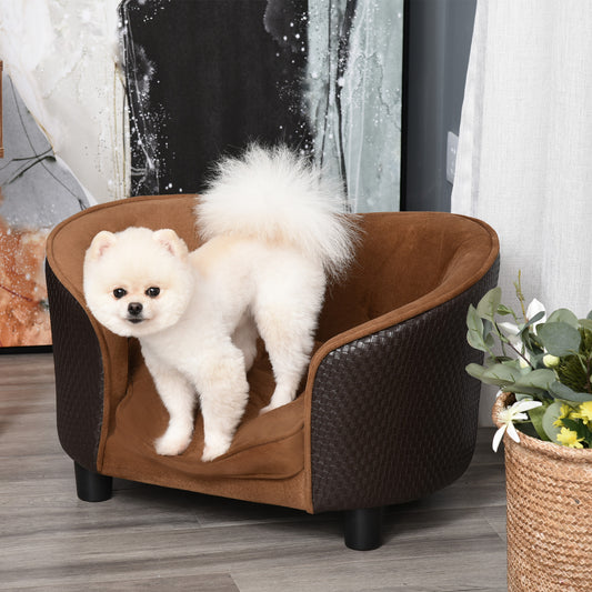Rattan Style Pet Bed: Warm Cozy Chair with Removable Washable Cushion for Small Dog & Cat Relaxation