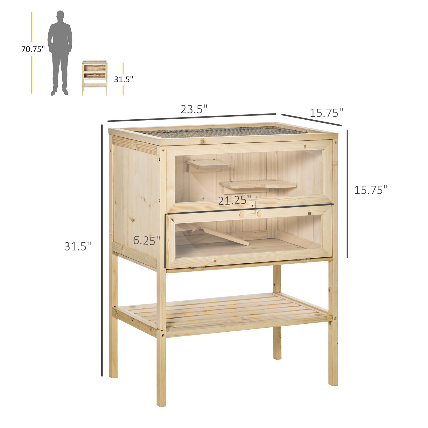Fir Wood 3-Tier Hamster Cage Exercise Play House