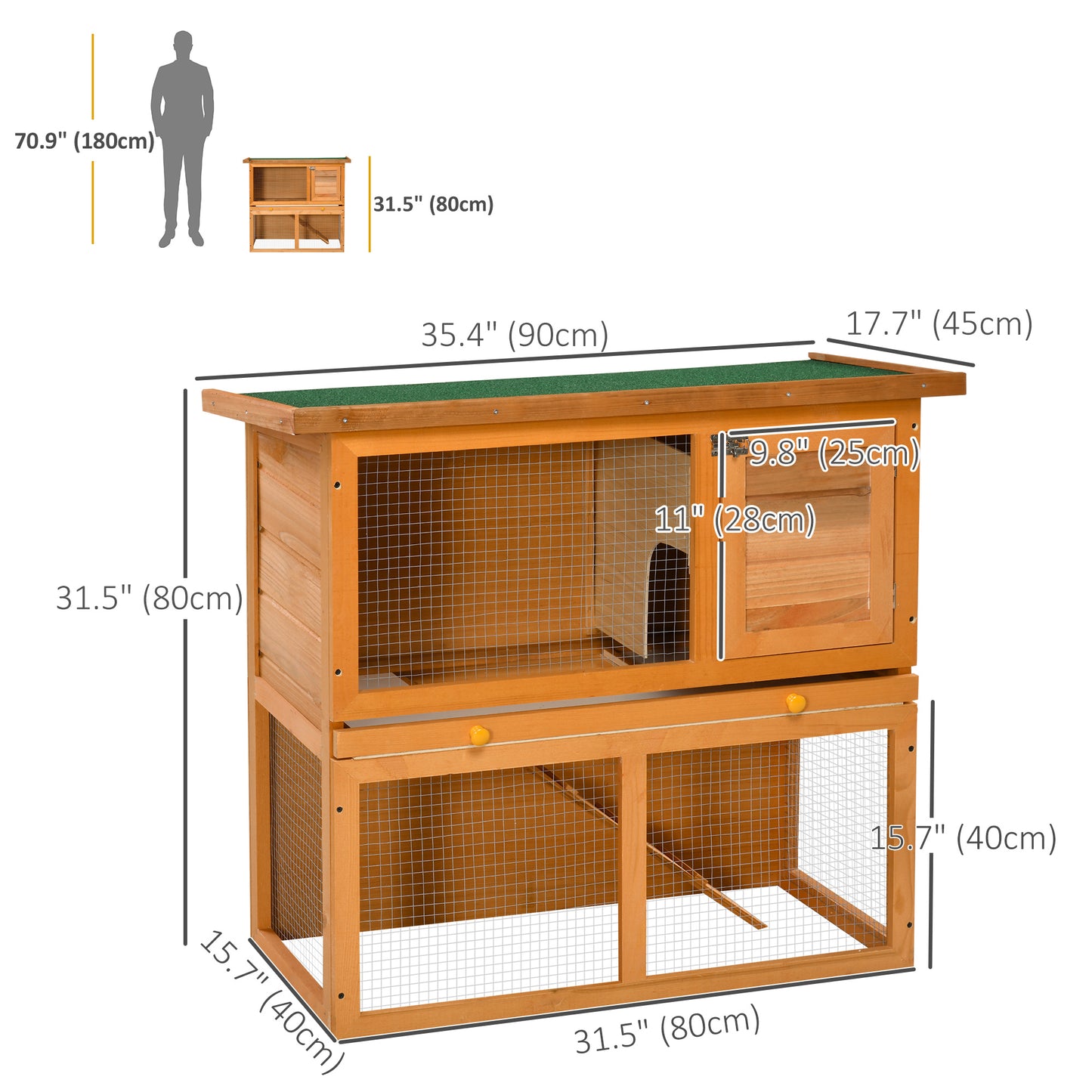 Wooden Rabbit Hutch Small Animal House Cage 2-Level w/ Run Backyard