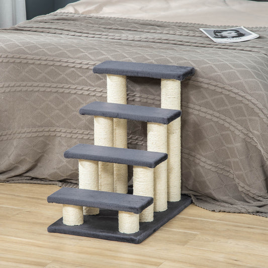4-Tier Pet Stairs: Dark Grey Dog/Cat Steps with Kitty Scratching Post